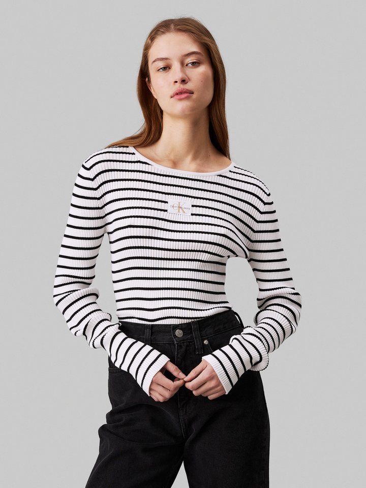 Calvin Klein Jeans Rundhalspullover WOVEN LABEL TIGHT SWEATER mit Logopatch von Calvin Klein Jeans