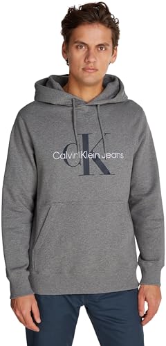 Calvin Klein Herren Hoodie Seasonal Monologo Regular mit Kapuze, Grey Heather (Grau), 3XL von Calvin Klein