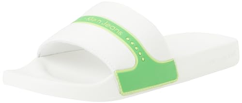 Calvin Klein Jeans Herren Badeschuhe Slide Neoprene Badelatschen, Weiß (B White/Classic Green/Sharp Green), 41 von Calvin Klein