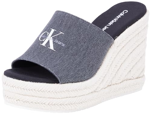 Calvin Klein Jeans Damen Wedge Espadrilles Slide aus Canvas, Mehrfarbig (Black Salt And Pepper), 39 von Calvin Klein