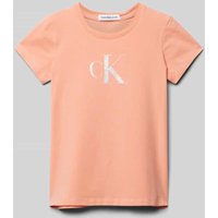 Calvin Klein Jeans Slim Fit T-Shirt mit Logo-Print in Apricot, Größe 176 von Calvin Klein Jeans