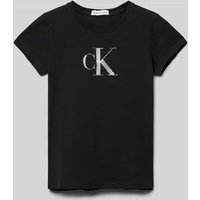 Calvin Klein Jeans Slim Fit T-Shirt mit Logo-Print in Black, Größe 140 von Calvin Klein Jeans