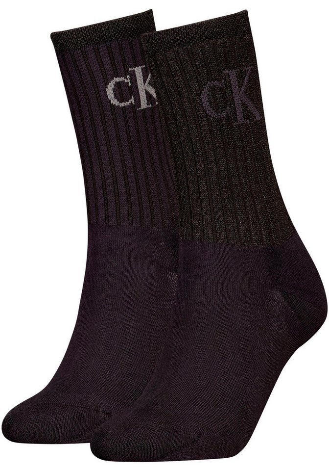 Calvin Klein Jeans Socken CKJ WOMEN SOCK 2P GLOSSY RIB (2-Paar, 2 Paar) mit Logostickerei von Calvin Klein Jeans