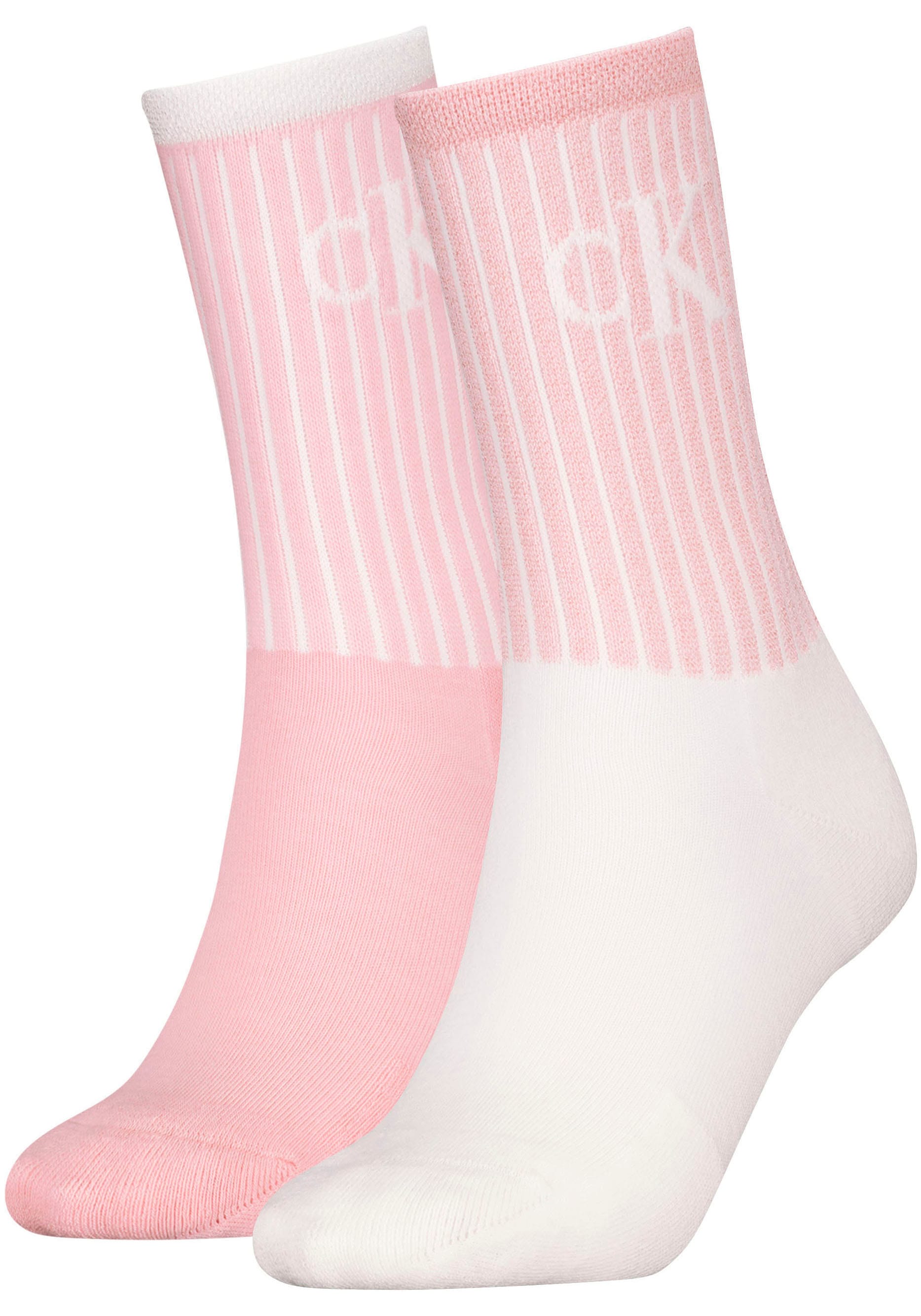 Calvin Klein Jeans Socken "CKJ WOMEN SOCK 2P GLOSSY RIB" 2 Paar, 2 Paar tlg. mit Logostickerei von Calvin Klein Jeans