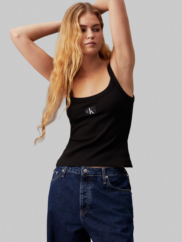 Calvin Klein Jeans Spaghettitop WOVEN LABEL RIB TANK mit Logopatch von Calvin Klein Jeans