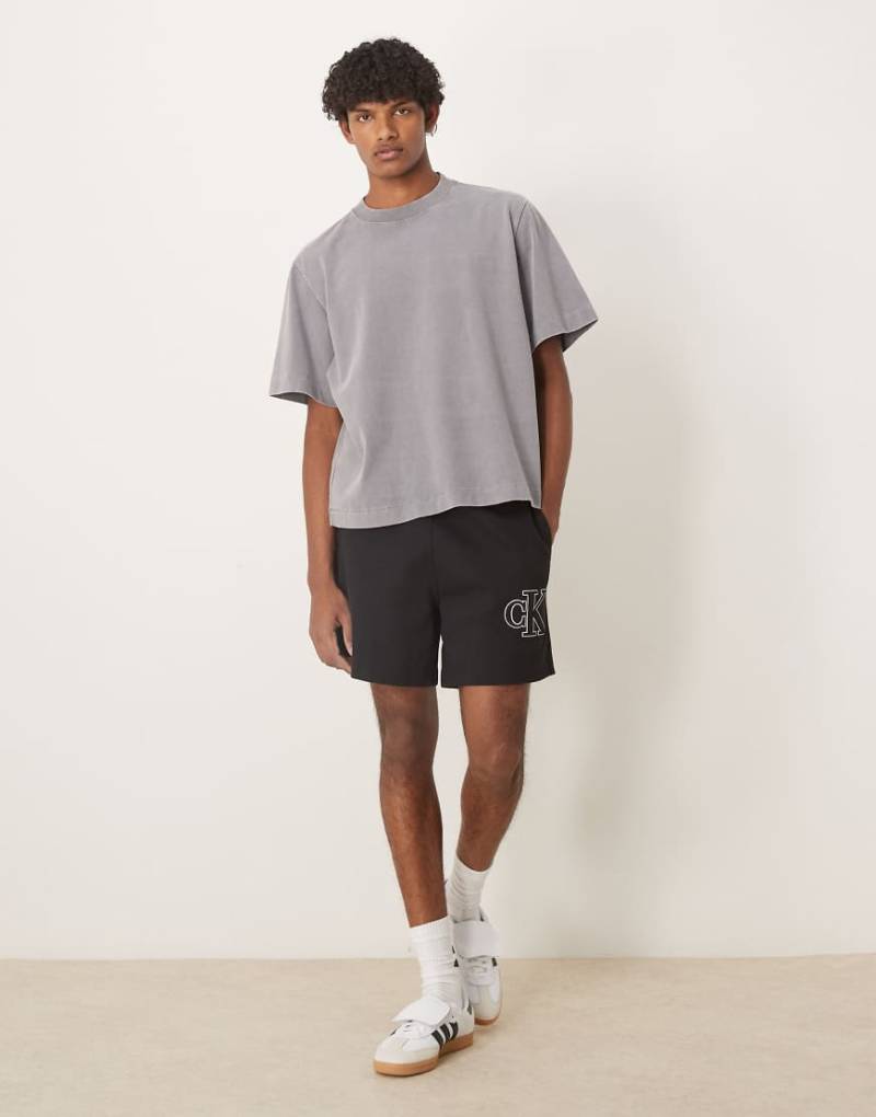 Calvin Klein Jeans - Strick-Shorts in Schwarz mit appliziertem Logo von Calvin Klein Jeans
