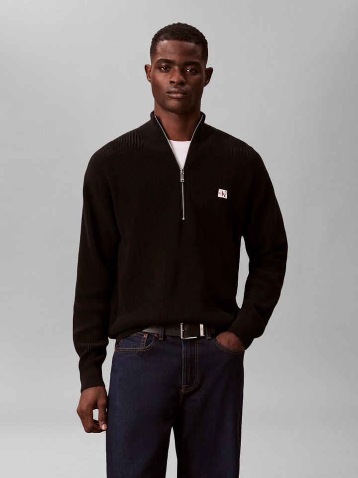 Calvin Klein Jeans Strickpullover Troyerkragen mit Reißverschluss, Regular Fit von Calvin Klein Jeans