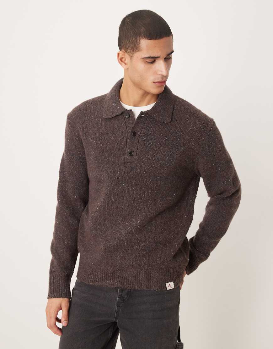 Calvin Klein Jeans - Strickpullover in Braun mit Polokragen-Brown von Calvin Klein Jeans