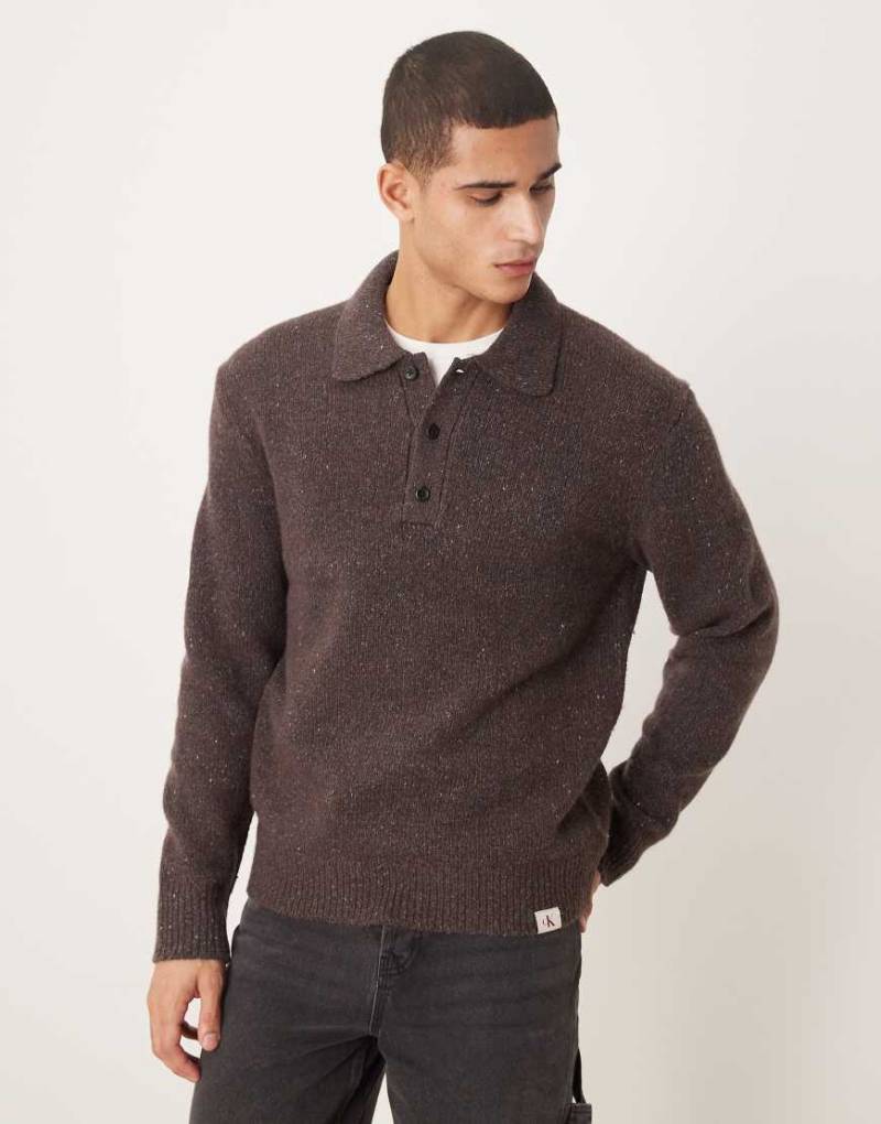 Calvin Klein Jeans - Strickpullover in Braun mit Polokragen-Brown von Calvin Klein Jeans