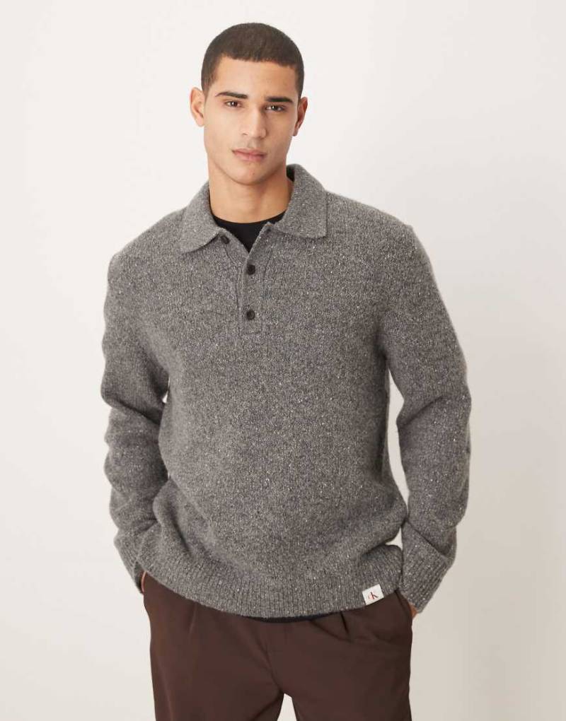 Calvin Klein Jeans - Strickpullover in Grau mit Polokragen von Calvin Klein Jeans