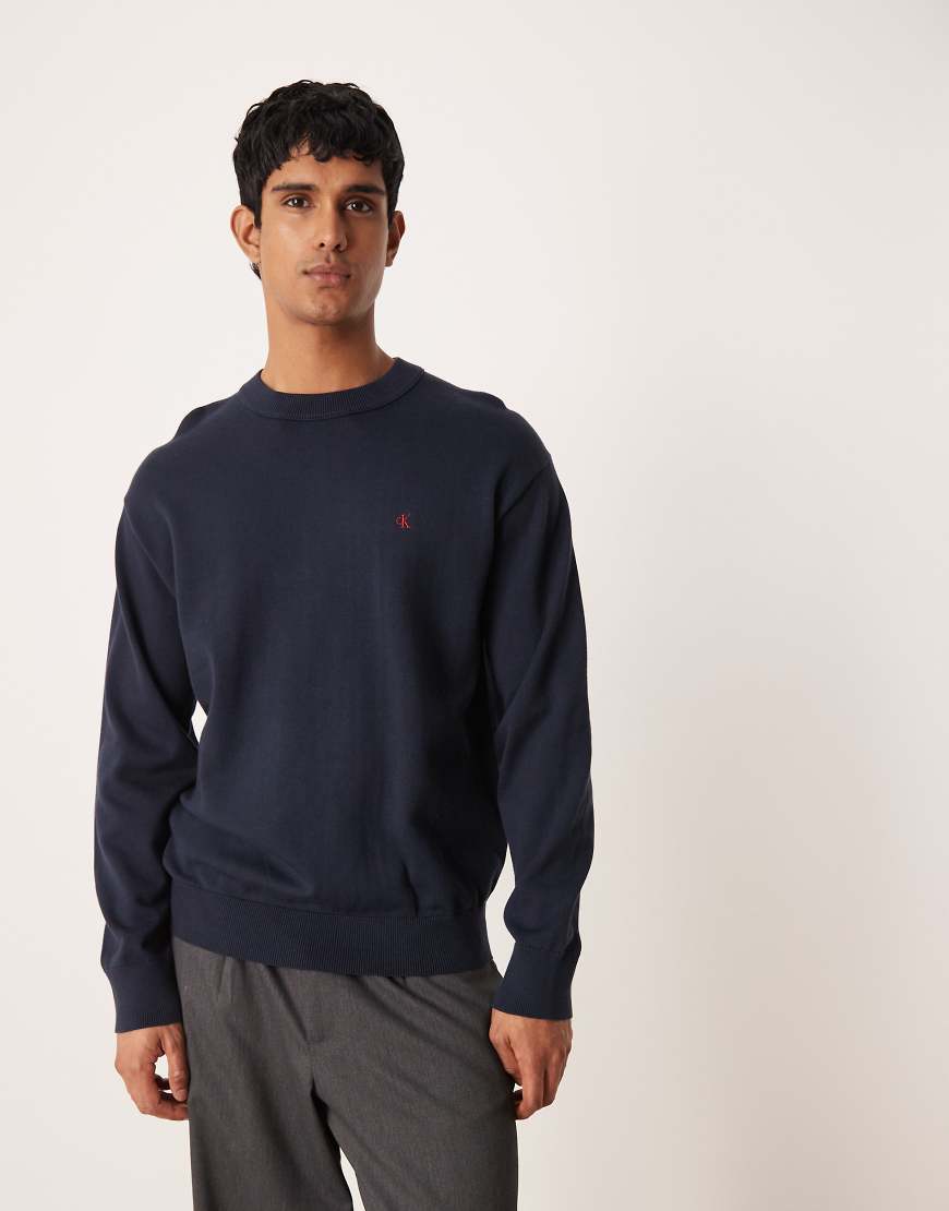 Calvin Klein Jeans - Strickpullover in Marineblau mit Logo in Kontrastfarbe von Calvin Klein Jeans