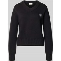 Calvin Klein Jeans Strickpullover mit V-Ausschnitt in Black, Größe M von Calvin Klein Jeans