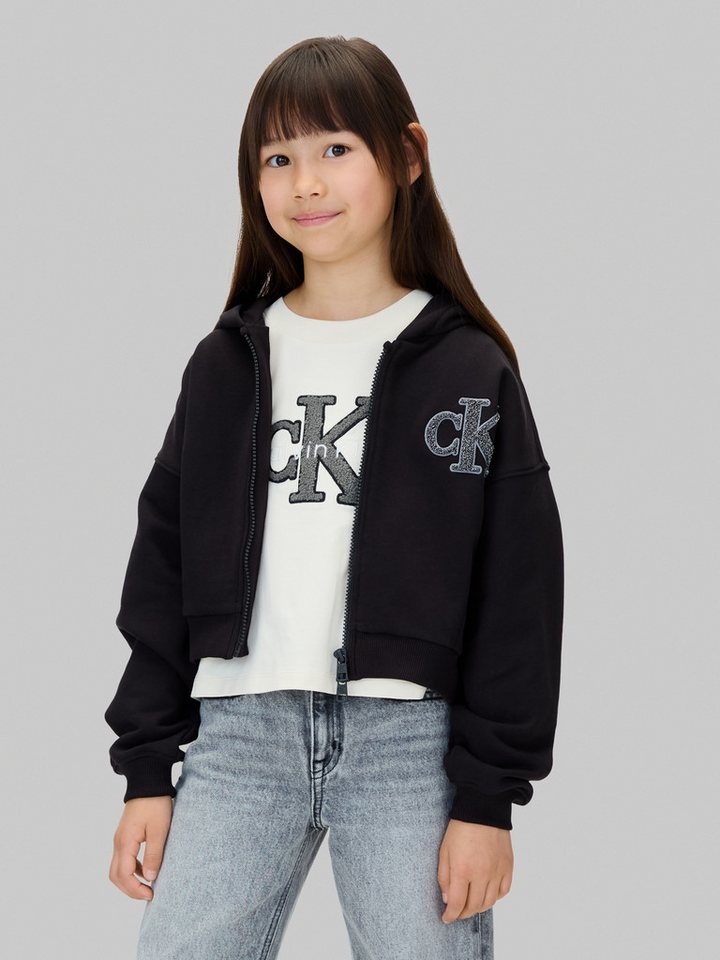Calvin Klein Jeans Sweatjacke CK LOGO TERRY ZIP THROUGH für Kinder bis 16 Jahre, mit Glitzer-Applikation von Calvin Klein Jeans