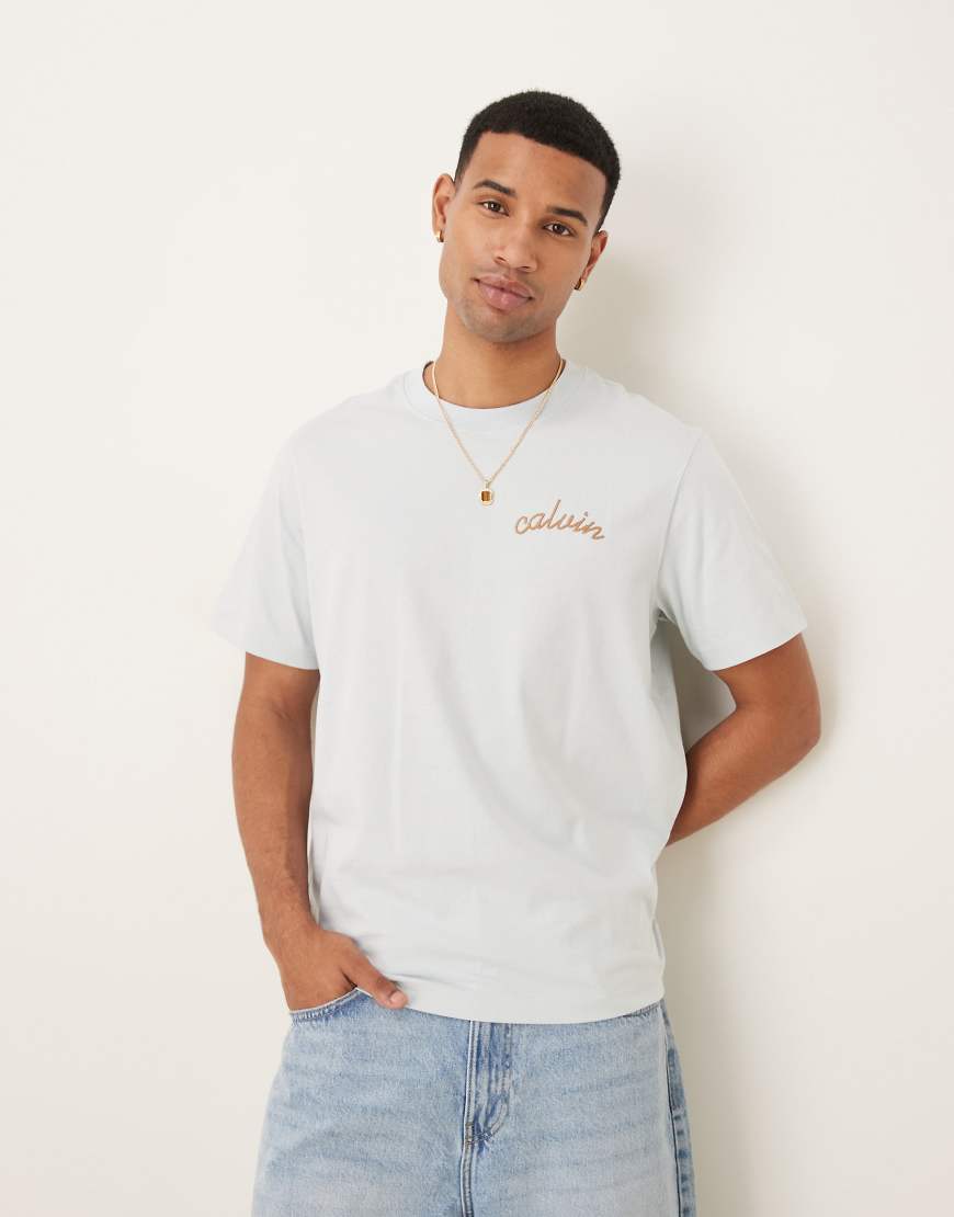 Calvin Klein Jeans - T-Shirt in Blassblau mit Logo auf der Brust und Stickerei von Calvin Klein Jeans