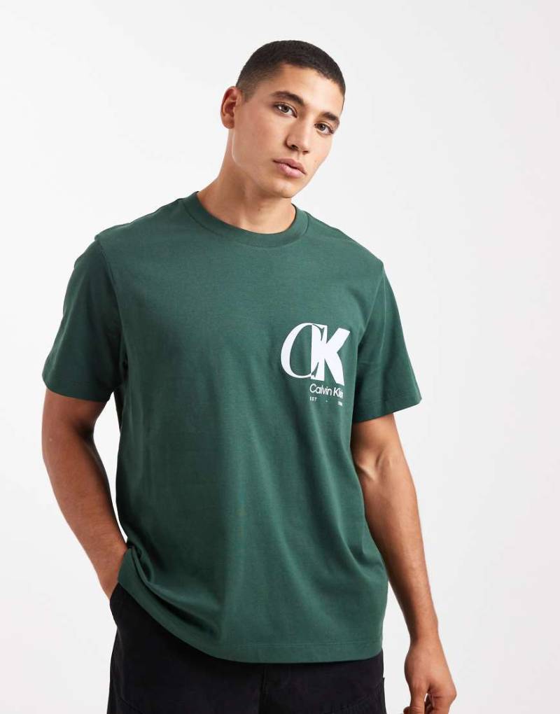 Calvin Klein Jeans - T-Shirt in Tannengrün mit großem Logo auf der Brust von Calvin Klein Jeans
