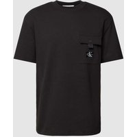 Calvin Klein Jeans T-Shirt mit Brusttasche und Label-Patch in Black, Größe XS von Calvin Klein Jeans