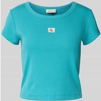Calvin Klein Jeans T-Shirt mit Label-Badge in Tuerkis, Größe S von Calvin Klein Jeans