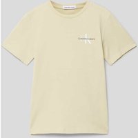 Calvin Klein Jeans T-Shirt mit Label-Print Modell 'CHEST MONOGRAM' in Beige, Größe 140 von Calvin Klein Jeans