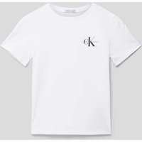 Calvin Klein Jeans T-Shirt mit Label-Print Modell 'CHEST MONOGRAM' in Weiss, Größe 176 von Calvin Klein Jeans