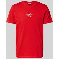Calvin Klein Jeans T-Shirt mit Rundhalsausschnitt und Label-Stitching in Rot, Größe M von Calvin Klein Jeans