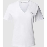 Calvin Klein Jeans T-Shirt mit V-Ausschnitt Modell 'MICRO MONOLOGO' in Weiss, Größe XS von Calvin Klein Jeans