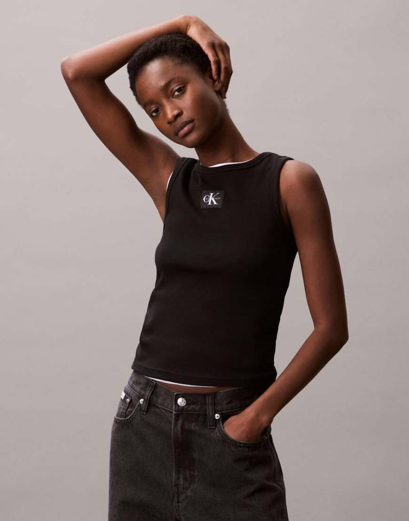 Calvin Klein Jeans - Tanktop aus Webstoff in Schwarz mit Etikett-Logo von Calvin Klein Jeans