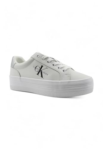 Calvin Klein Jeans Women VULC FLATFORM LACEUP LTH, Bright White/Silver, 40 EU von Calvin Klein Jeans