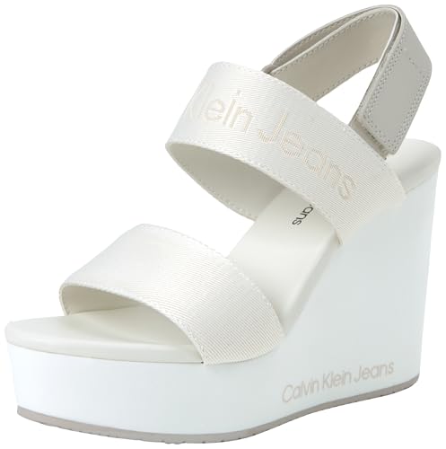 Calvin Klein Jeans Women WEDGE SANDAL WEBBING IN MTL, Creamy White/Eggshell, 41 EU von Calvin Klein Jeans