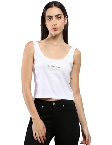 Calvin Klein Jeans Damen Tank Top Institutional Strappy Top aus Baumwolle, Weiß (Bright White), L von Calvin Klein