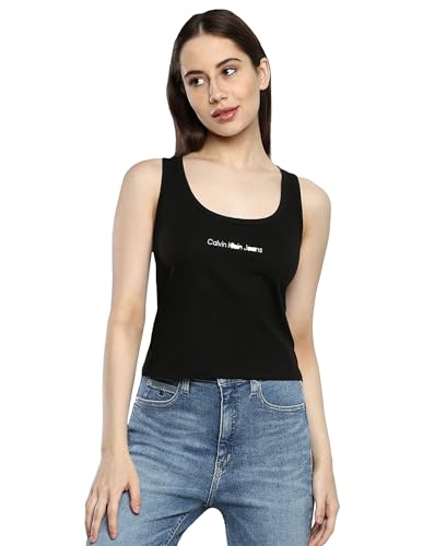 Calvin Klein Jeans Damen Tank Top Institutional Strappy Top aus Baumwolle, Schwarz (Ck Black), L von Calvin Klein