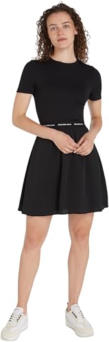 Calvin Klein Jeans Women's LOGO ELASTIC SHORT SLEEVE DRESS Fit & Flare Dresses, Ck Black, S von Calvin Klein Jeans