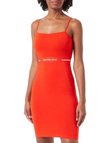 Calvin Klein Jeans Women's LOGO ELASTIC STRAPPY DRESS Fit & Flare Dresses, Fiery Red, XS von Calvin Klein Jeans