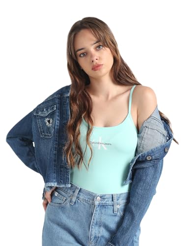 Calvin Klein Jeans Damen Tank Top Strappy Tank Top Slim Fit, Türkis (Blue Tint), XXS von Calvin Klein