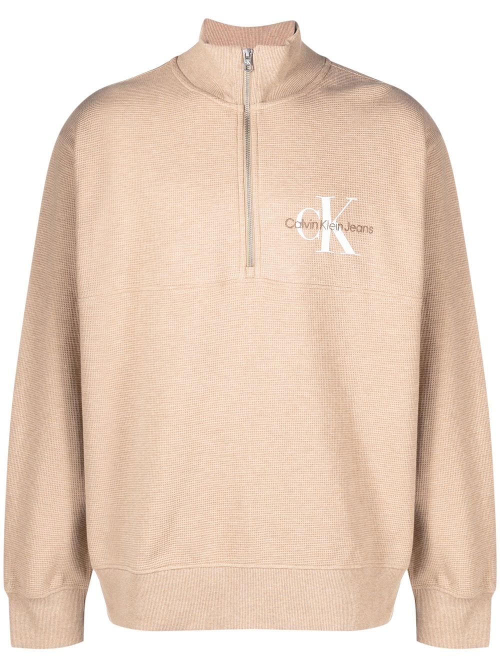 Calvin Klein Jeans Sweatshirt mit Waffelstrick-Muster - Nude von Calvin Klein Jeans