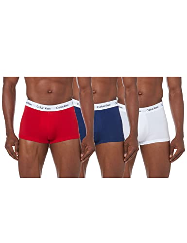 Calvin Klein Herren 3er Pack Boxershorts Low Rise Trunks Baumwolle mit Stretch, Mehrfarbig (White/Red Ginger/Pyro Blue), M von Calvin Klein