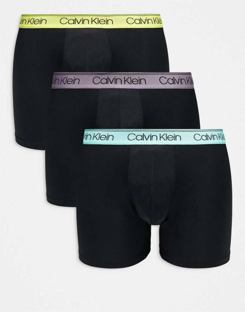 Calvin Klein - 3er-Pack Boxershorts aus Stretch-Mikrofaser mit Bund in Mintgrün, Blau und Gelb-Schwarz von Calvin Klein