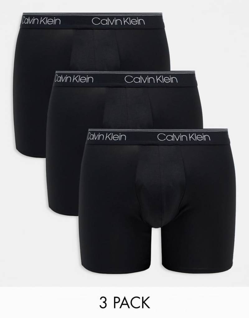 Calvin Klein - 3er-Pack Boxershorts aus schwarzem Micro-Stretch mit farblich abgesetztem Logo-Bund von Calvin Klein