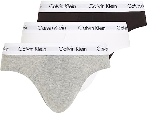 Calvin Klein Herren 3er Pack Hip Briefs Unterhosen Baumwolle mit Stretch, Mehrfarbig (Black/White/Grey Heather), M von Calvin Klein