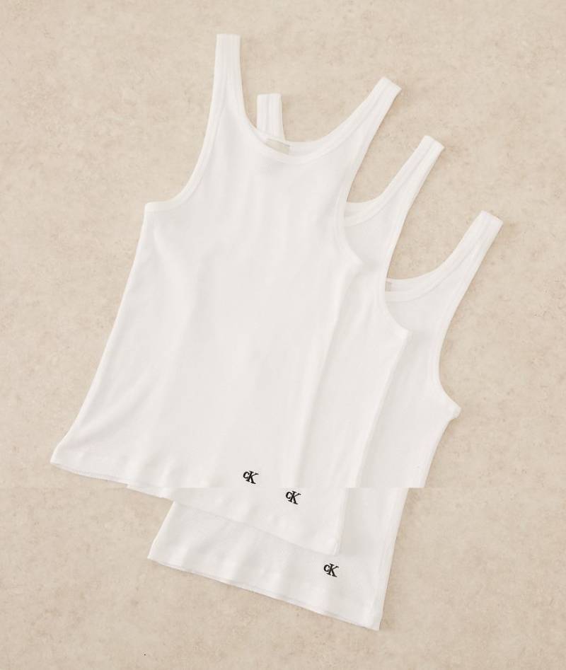 Calvin Klein - 3er-Pack Trägertops in Weiß mit U-Ausschnitt von Calvin Klein