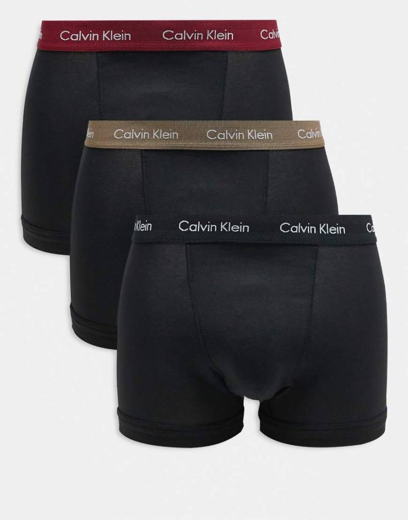 Calvin Klein - 3er-Pack Unterhosen aus Baumwoll-Stretch in Schwarz mit farbigem Bund von Calvin Klein