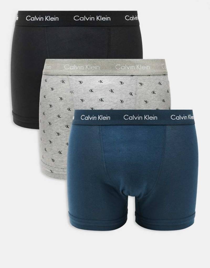 Calvin Klein - 3er-Pack Unterhosen aus Baumwollstretch in Schwarz/ Blau/mit Logoprint-Bunt von Calvin Klein