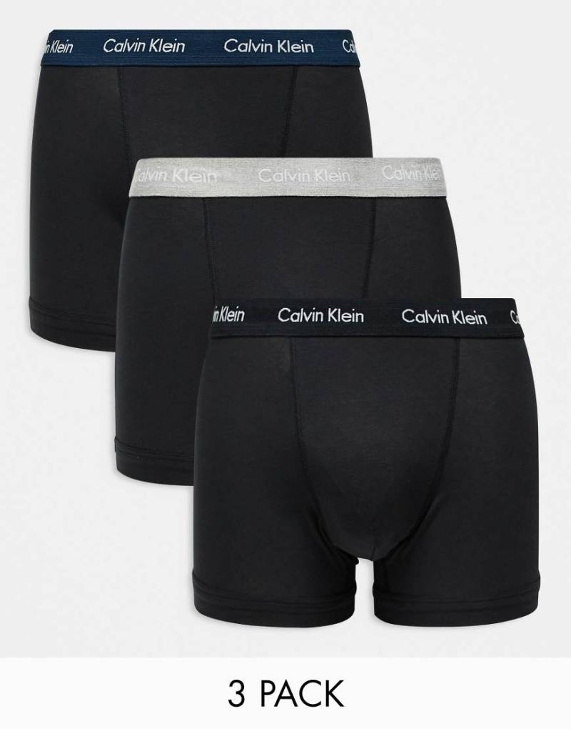 Calvin Klein - 3er-Pack Unterhosen aus elastischer Baumwolle in Schwarz mit farbigem Bund von Calvin Klein
