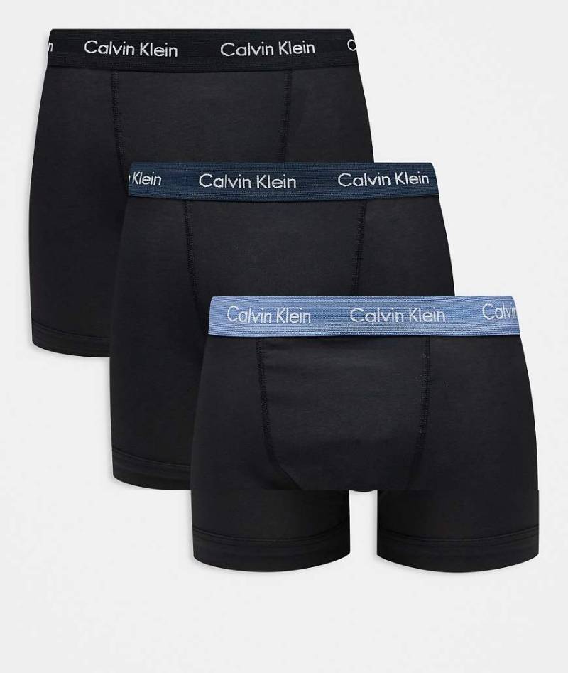 Calvin Klein - 3er-Pack Unterhosen in Schwarz mit blauem Bund, exklusiv bei ASOS von Calvin Klein