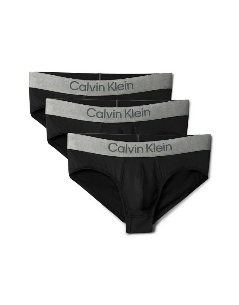 Calvin Klein - 3er-Pack elastische Mikrofaser-Slips in Schwarz mit grauem Bund von Calvin Klein