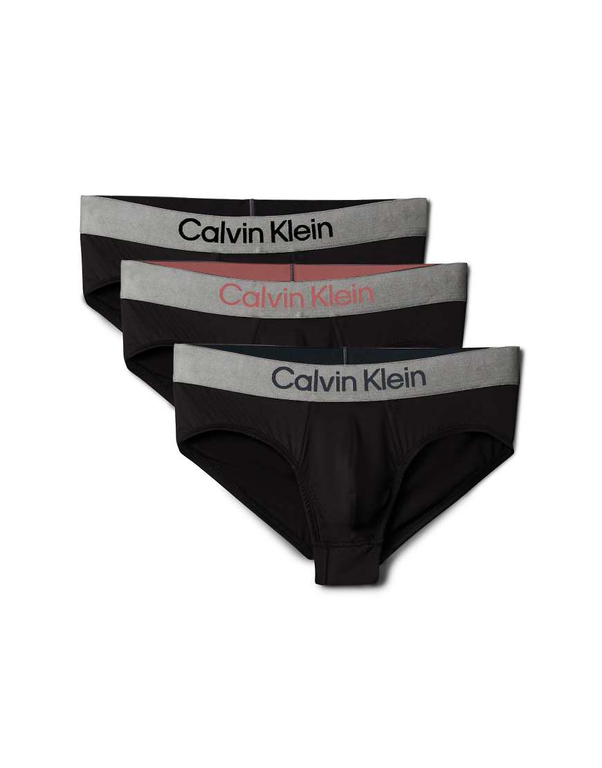 Calvin Klein - 3er-Pack elastische Mikrofaser-Slips in Schwarz mit grauem Bund Calvin Klein - 3er-Pack elastische Mikrofaser-Slips in Schwarz mit grauem Bund von Calvin Klein