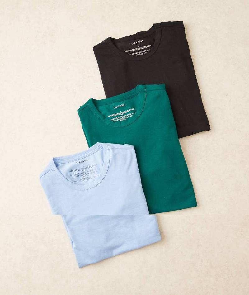 Calvin Klein - 3er-Pack kurzärmlige T-Shirts in Schwarz/Grün/Hellblau-Bunt von Calvin Klein