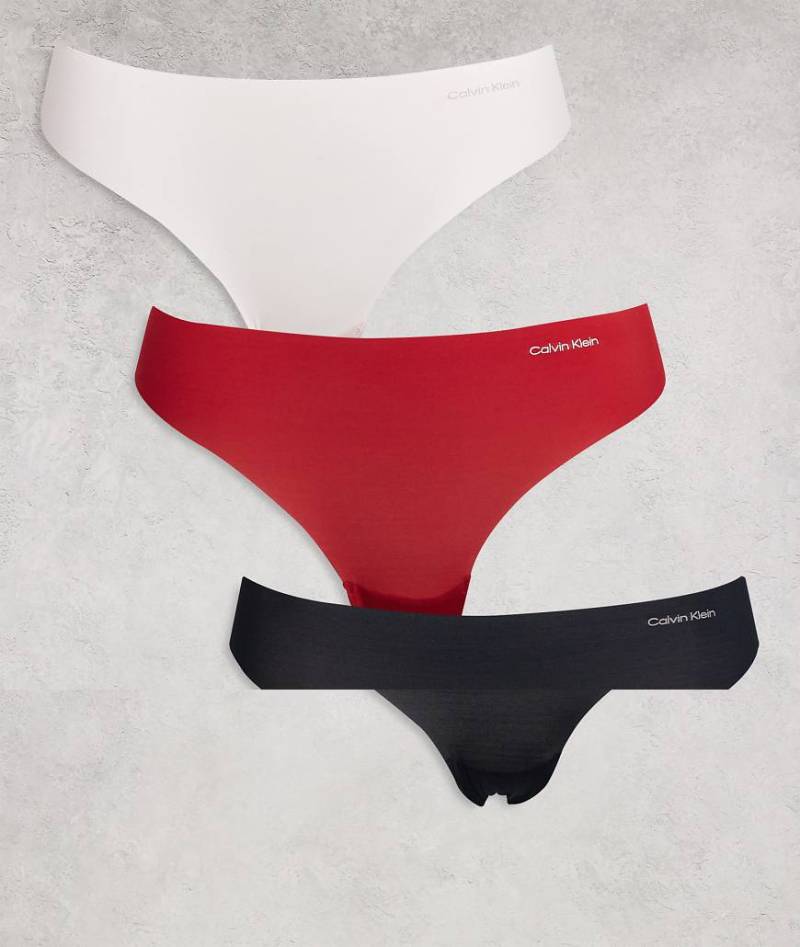 Calvin Klein - 3er-Pack sich nicht abzeichnende Tangas aus Mikrofaser in Beige, Schwarz und Rot-Bunt von Calvin Klein