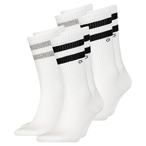 Calvin Klein 4 Paar Stripes Herren Sportsocken Tennissocken, Farbe:White, Socken & Strümpfe:39-42, 701218711 von Calvin Klein