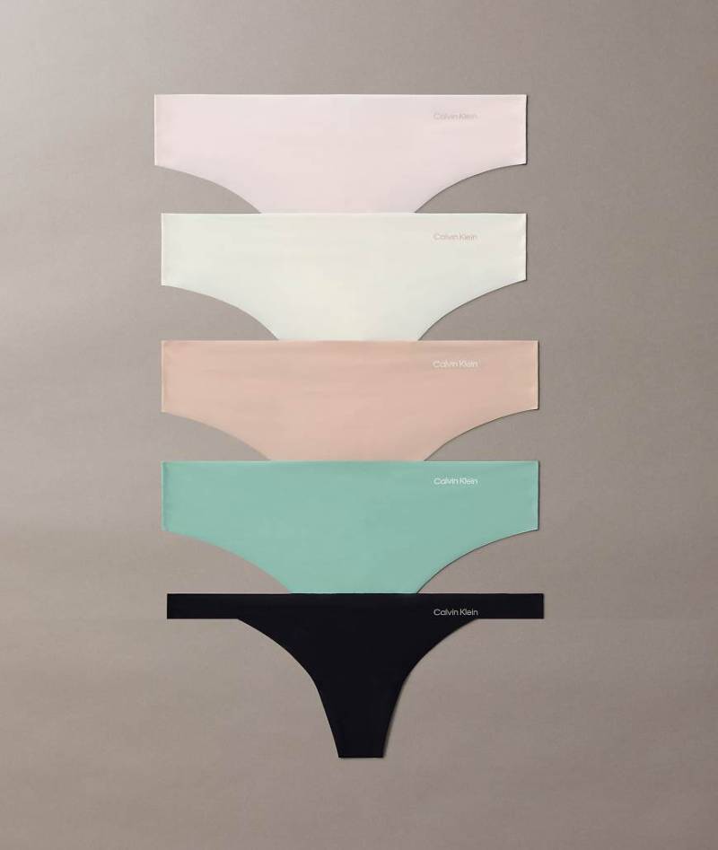 Calvin Klein - 5er-Pack sich nicht abzeichnende Tangas aus Mikrofaser in Beige, Schwarz und Mintgrün-Bunt von Calvin Klein