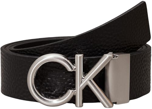 Calvin Klein Herren Gürtel Metal Monogramm-Schnalle, Schwarz (Ck Black Pebble), 110 cm von Calvin Klein